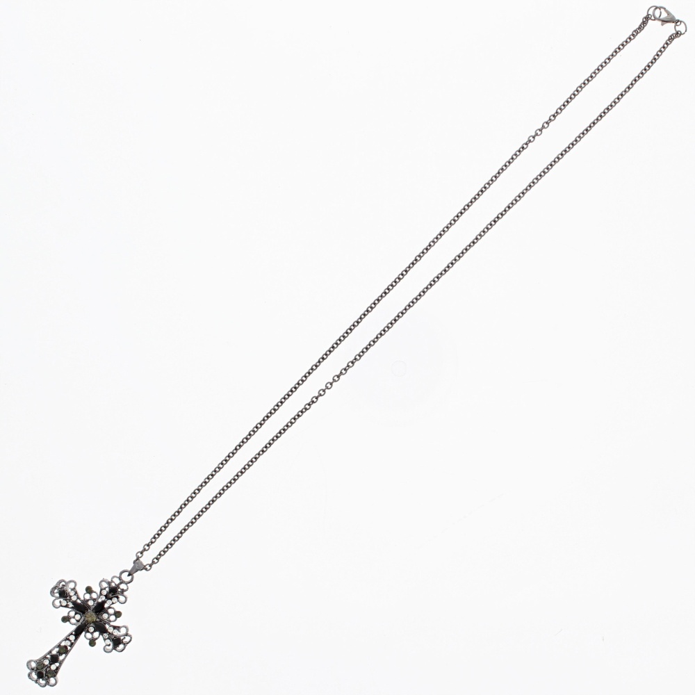 Zac's Alter Ego - Gun Metal Diamante Stone Cross Necklace - Grey